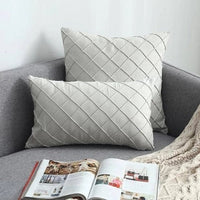 HKM-992339 Plush Suede Cushion Cover in Grid Pattern - Available in 30x50cm and 45x45cm Sizes