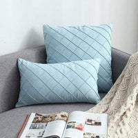 HKM-992339 Plush Suede Cushion Cover in Grid Pattern - Available in 30x50cm and 45x45cm Sizes