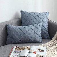 HKM-992339 Plush Suede Cushion Cover in Grid Pattern - Available in 30x50cm and 45x45cm Sizes