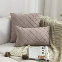 HKM-992339 Plush Suede Cushion Cover in Grid Pattern - Available in 30x50cm and 45x45cm Sizes