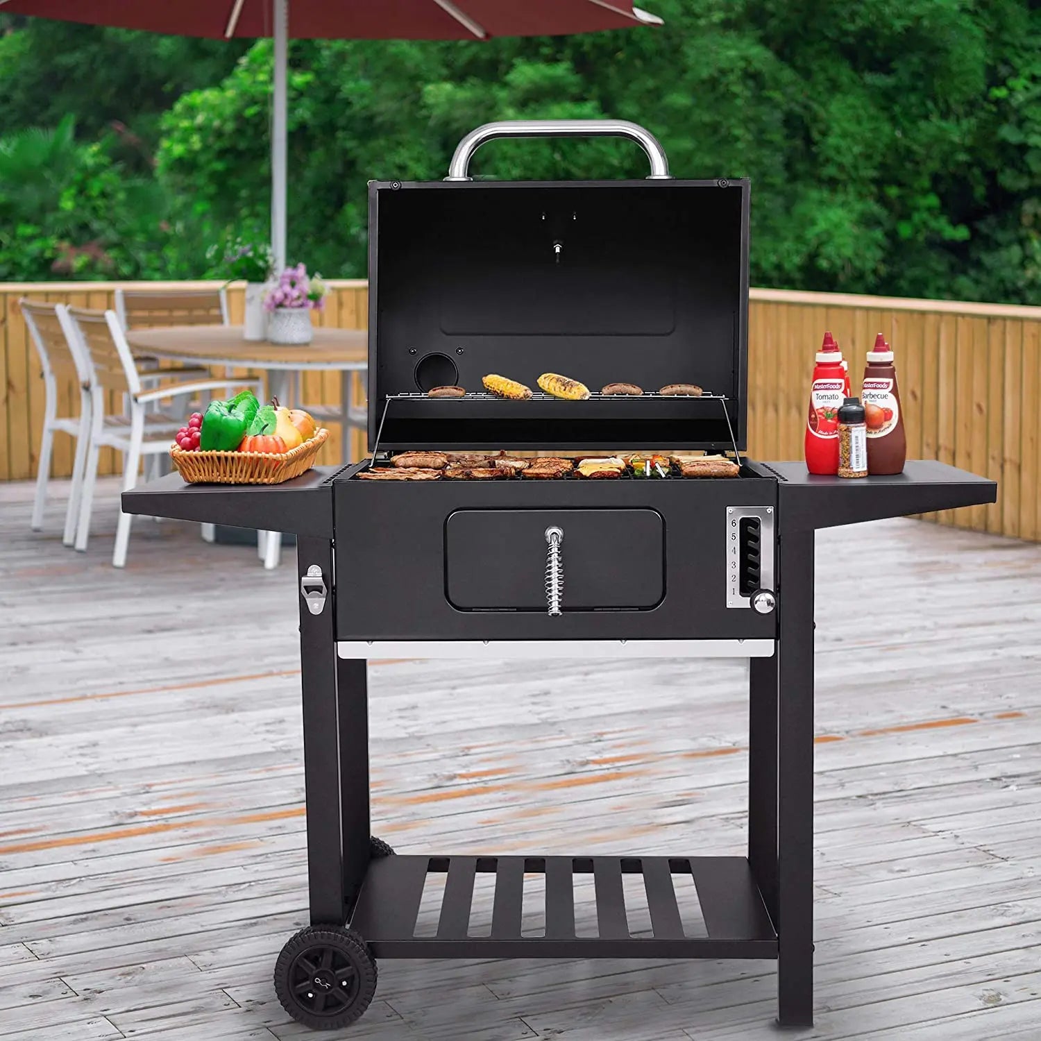 KTX-992403 Outdoor Charcoal Barbecue Grill with Smoker, Perfect for Cooking and Entertaining