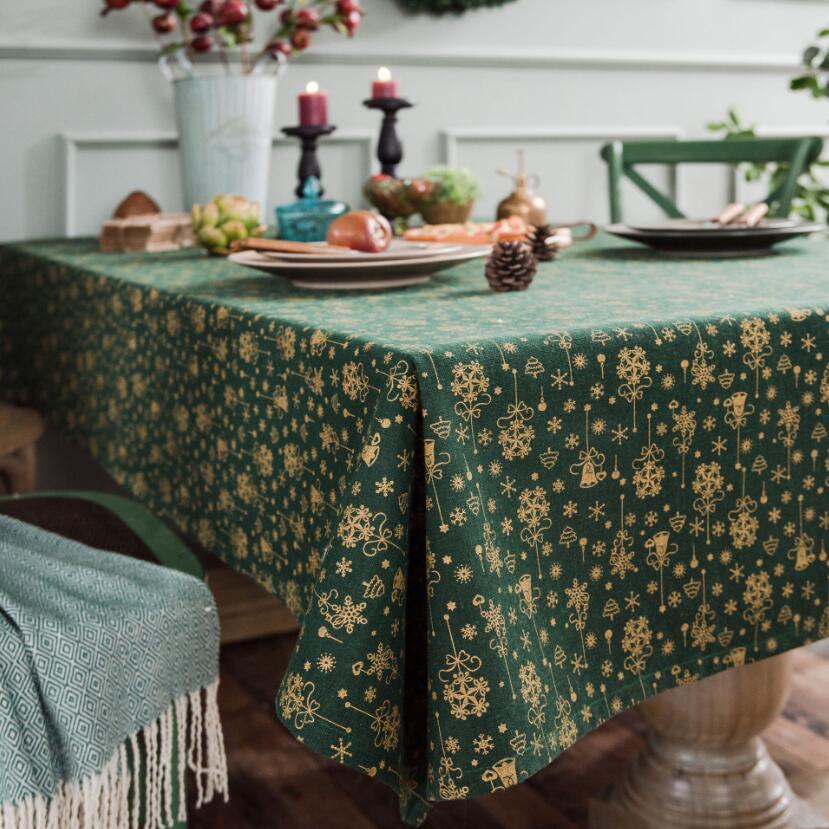 HKM-992659 Christmas Red Gilded Cotton-Linen Tablecloth