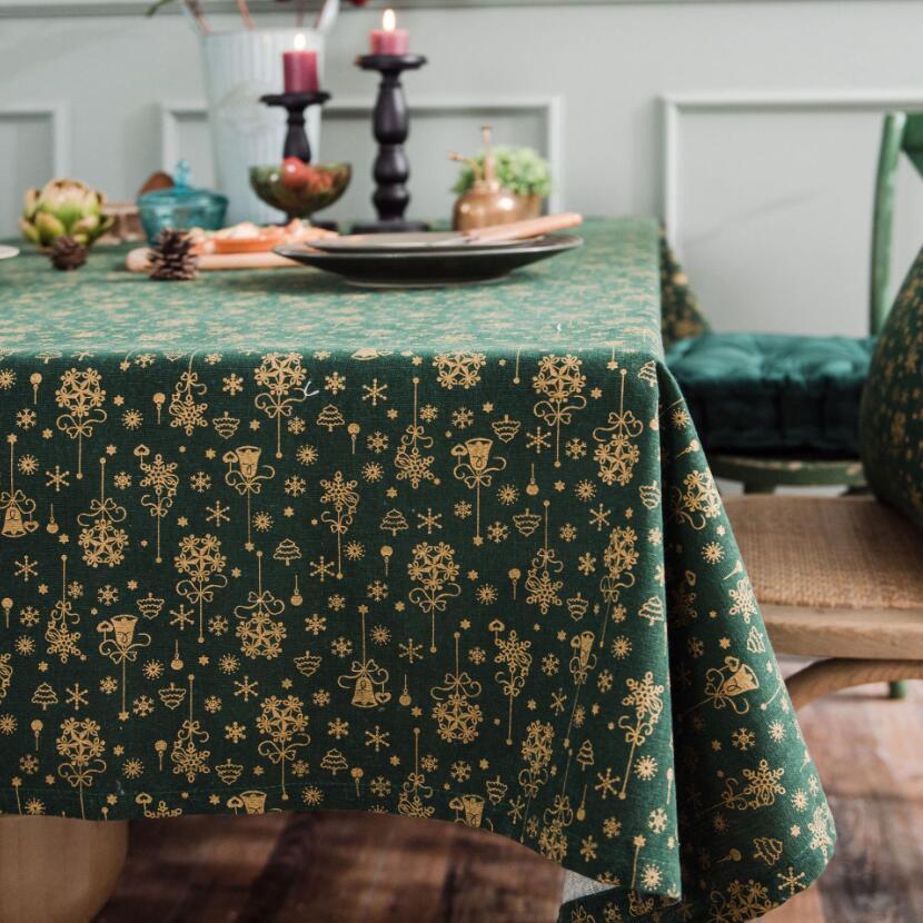 HKM-992659 Christmas Red Gilded Cotton-Linen Tablecloth