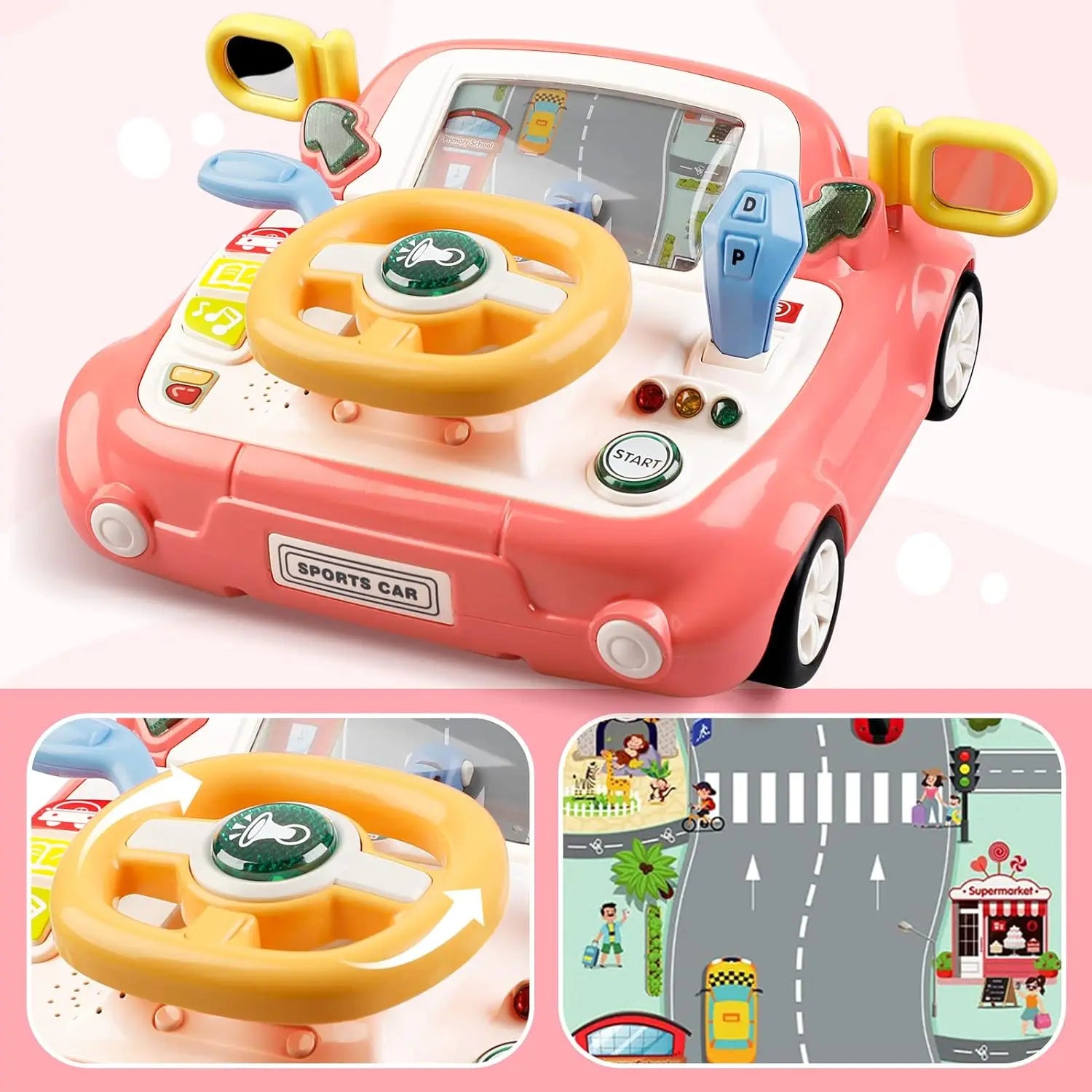 HKM-992851 Musical Steering Wheel Toy for Kids - Interactive Plastic Baby Car Toy for Toddlers