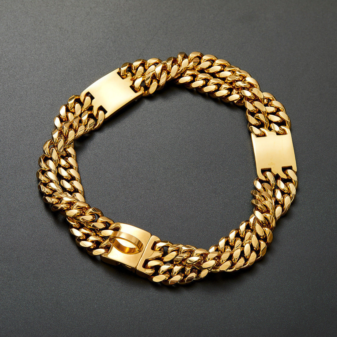 HKM-992915 Titanium Steel Double Row Metal Dog Chain Collar, 14mm Width – Available in 16, 18, 21, 24 Inches