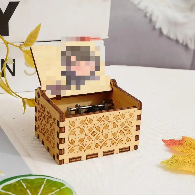 HKM-993043 Engraved Hand Cranked Wooden Music Box - Holiday and Birthday Gift