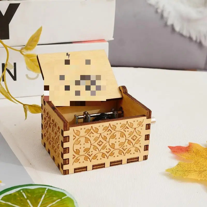 HKM-993043 Engraved Hand Cranked Wooden Music Box - Holiday and Birthday Gift