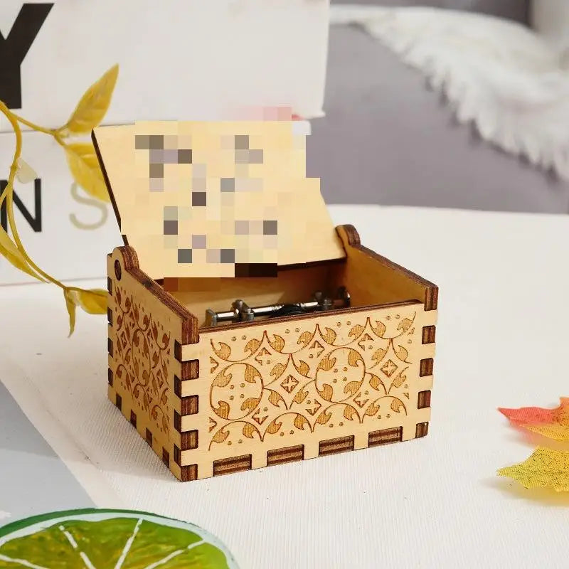 HKM-993043 Engraved Hand Cranked Wooden Music Box - Holiday and Birthday Gift