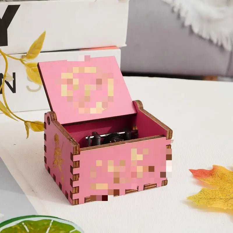 HKM-993043 Engraved Hand Cranked Wooden Music Box - Holiday and Birthday Gift