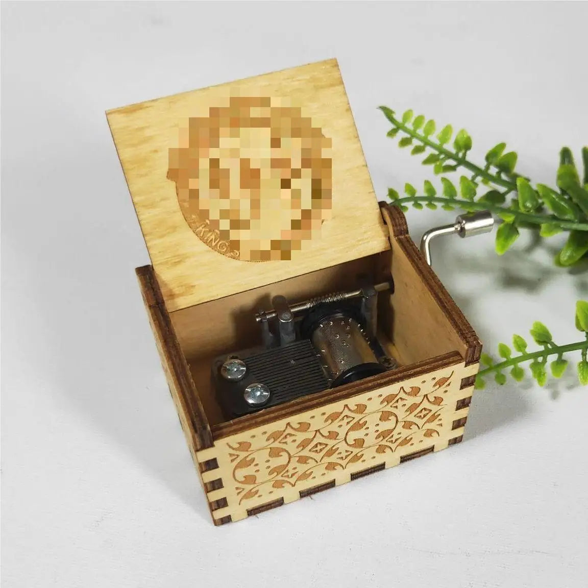 HKM-993043 Engraved Hand Cranked Wooden Music Box - Holiday and Birthday Gift