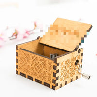 HKM-993043 Engraved Hand Cranked Wooden Music Box - Holiday and Birthday Gift