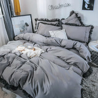 HKM-993043 Solid Color Sanding Bed Set of Four - Plush Acetate Fiber with Quilt Cover, Sheet, and Pillowcases