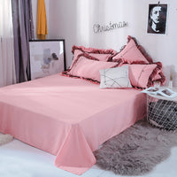 HKM-993043 Solid Color Sanding Bed Set of Four - Plush Acetate Fiber with Quilt Cover, Sheet, and Pillowcases