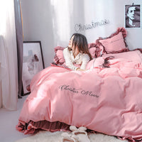 HKM-993043 Solid Color Sanding Bed Set of Four - Plush Acetate Fiber with Quilt Cover, Sheet, and Pillowcases