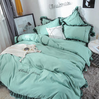 HKM-993043 Solid Color Sanding Bed Set of Four - Plush Acetate Fiber with Quilt Cover, Sheet, and Pillowcases