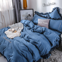 HKM-993043 Solid Color Sanding Bed Set of Four - Plush Acetate Fiber with Quilt Cover, Sheet, and Pillowcases