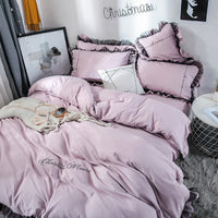 HKM-993043 Solid Color Sanding Bed Set of Four - Plush Acetate Fiber with Quilt Cover, Sheet, and Pillowcases
