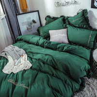 HKM-993043 Solid Color Sanding Bed Set of Four - Plush Acetate Fiber with Quilt Cover, Sheet, and Pillowcases