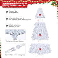 HKM-993171 7ft White Automatic Christmas Tree with 1346 Branches, 500 Cool Color Lights, 8 Modes, PVC Material