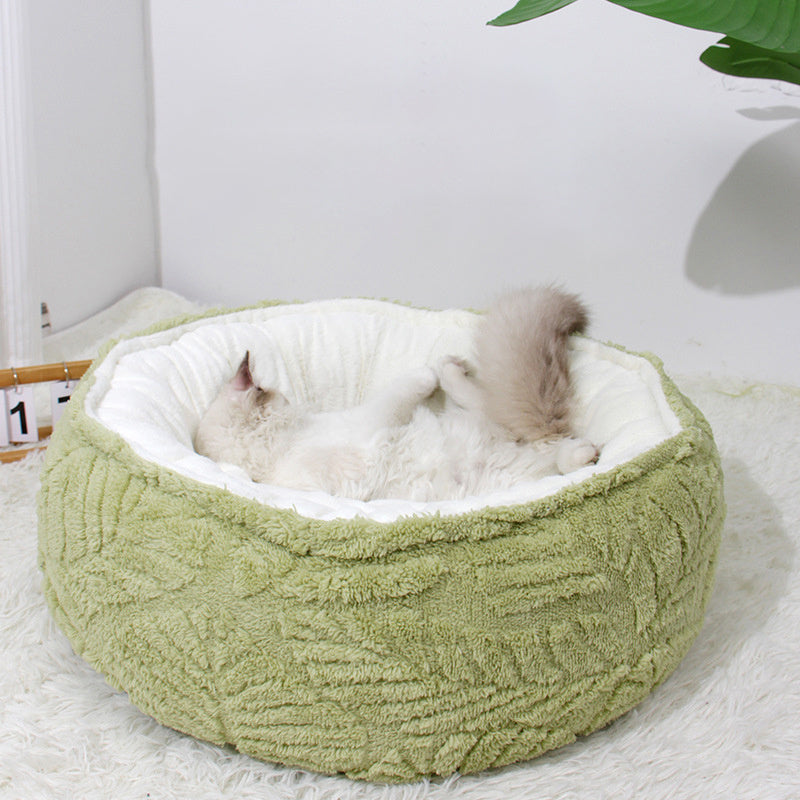 HKM-993235 Soft Plush Round Cat Nest Bed - Cozy Mat for Small and Medium Pets