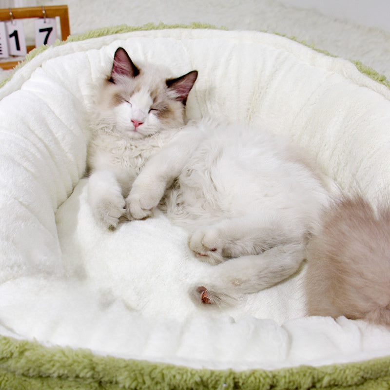 HKM-993235 Soft Plush Round Cat Nest Bed - Cozy Mat for Small and Medium Pets