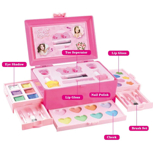 HKM-993299 Portable Makeup Toy Set for Kids - Safe Lipsticks, Eyeshadow & Nail Polish in Travel Case