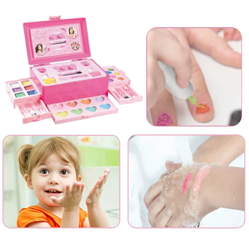 HKM-993299 Portable Makeup Toy Set for Kids - Safe Lipsticks, Eyeshadow & Nail Polish in Travel Case