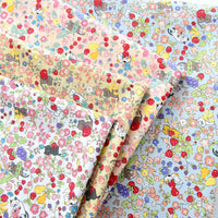 HKM-993363 Pastel Cotton Cartoon Floral Fabric – Light Pink, Light Blue, White, Beige, 50x145cm