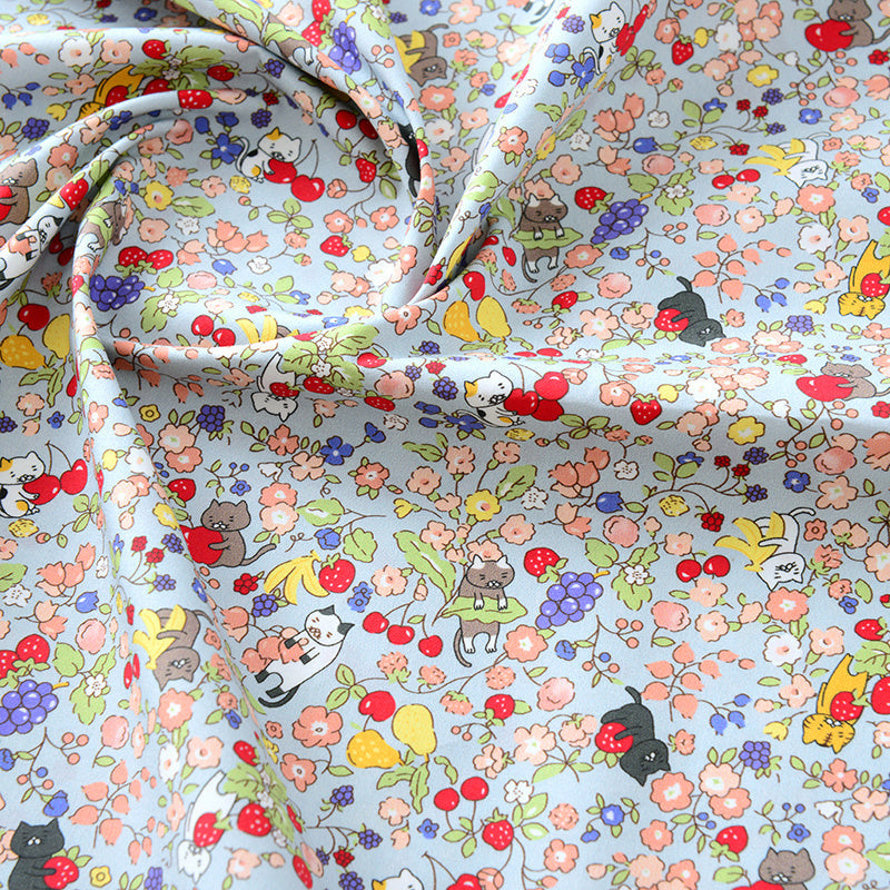 HKM-993363 Pastel Cotton Cartoon Floral Fabric – Light Pink, Light Blue, White, Beige, 50x145cm