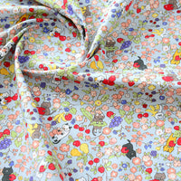 HKM-993363 Pastel Cotton Cartoon Floral Fabric – Light Pink, Light Blue, White, Beige, 50x145cm
