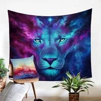 HKM-993747 Galaxy Lion Wall Tapestry - Plush Polyester Fiber for Home Decor, Bedroom & Living Room, Rectangle Shape