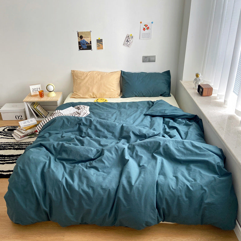 HKM-993875 Solid Color Cotton Four-Piece Quilt Cover Set in Japanese Style