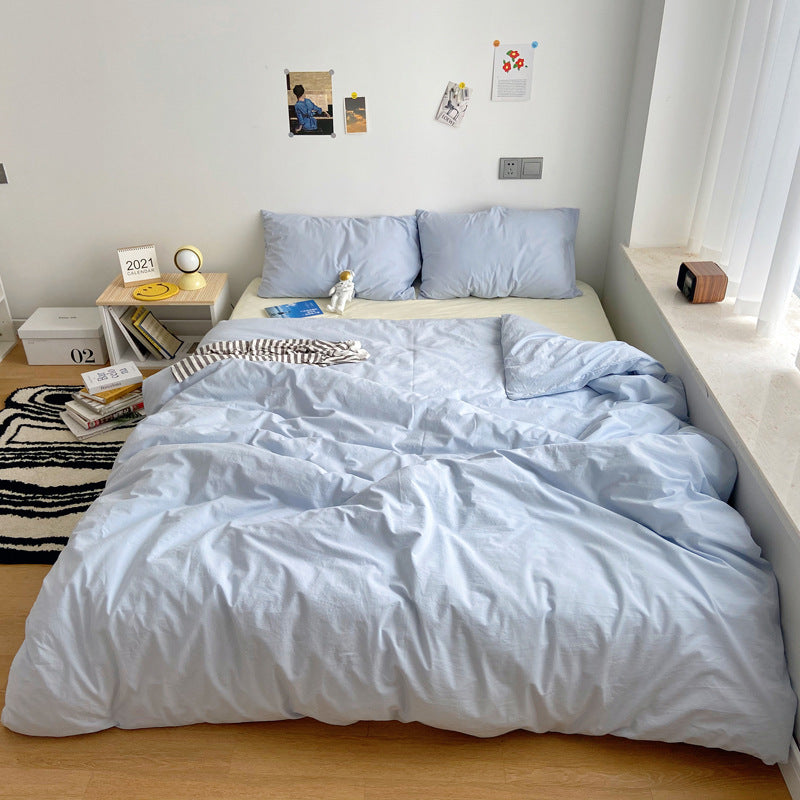 HKM-993875 Solid Color Cotton Four-Piece Quilt Cover Set in Japanese Style