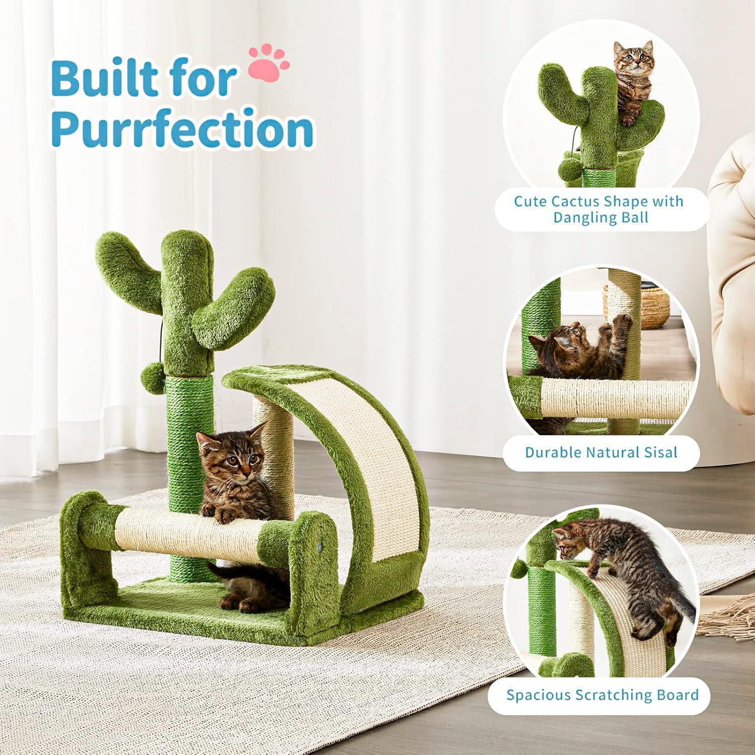 HKM-994195 Cactus-Shaped Cat Scratching Post with Natural Sisal Rope and Multi-Functional Design