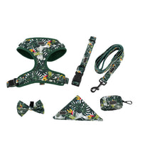 HKM-994387 Adjustable Pet Harness Set with Leash, Collar, Waste Bag, Bow Tie, and Triangle Scarf