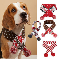 HKM-994451 Cozy Red and Gray Striped Christmas Pet Scarf with Snowflake Fur Ball