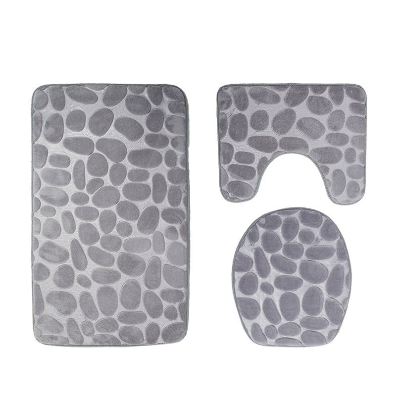 HKM-994579 Three-Piece Non-Slip Toilet Seat Mat Set for Modern Bathrooms - Rectangular Hand-Woven Polyester Fiber