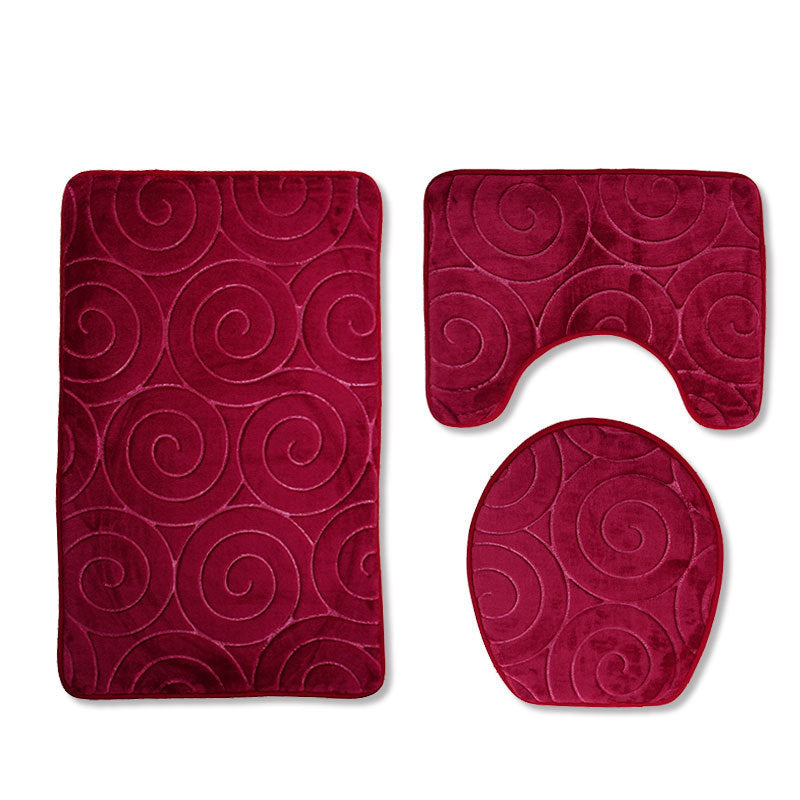 HKM-994579 Three-Piece Non-Slip Toilet Seat Mat Set for Modern Bathrooms - Rectangular Hand-Woven Polyester Fiber