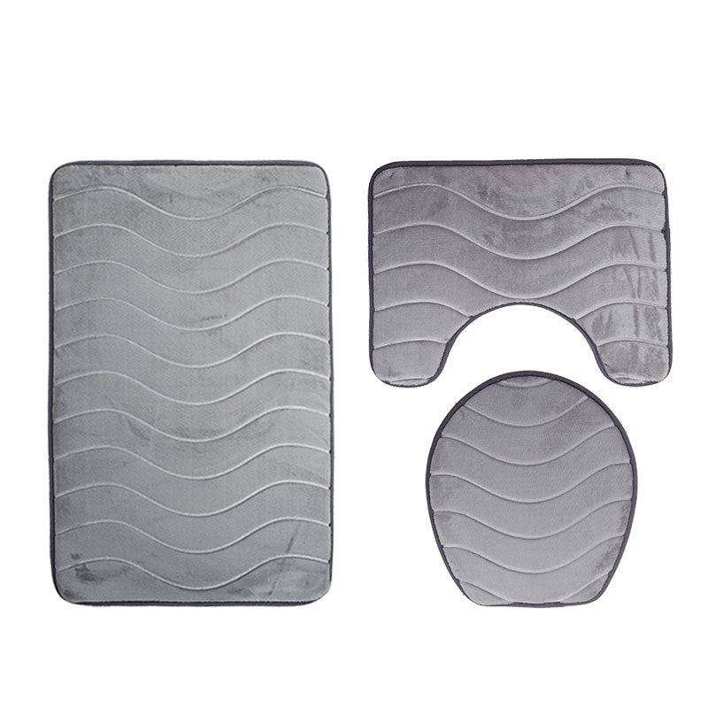 HKM-994579 Three-Piece Non-Slip Toilet Seat Mat Set for Modern Bathrooms - Rectangular Hand-Woven Polyester Fiber