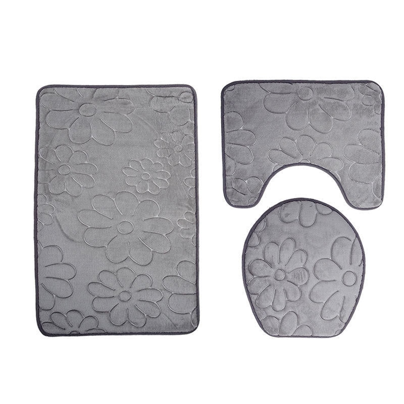 HKM-994579 Three-Piece Non-Slip Toilet Seat Mat Set for Modern Bathrooms - Rectangular Hand-Woven Polyester Fiber