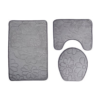 HKM-994579 Three-Piece Non-Slip Toilet Seat Mat Set for Modern Bathrooms - Rectangular Hand-Woven Polyester Fiber