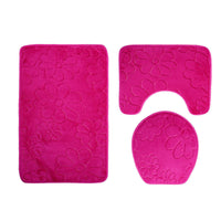 HKM-994579 Three-Piece Non-Slip Toilet Seat Mat Set for Modern Bathrooms - Rectangular Hand-Woven Polyester Fiber