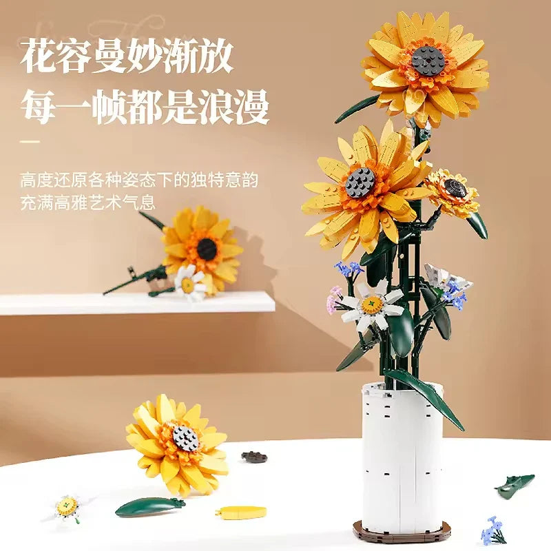 Sunflower Building Blocks Toy Set for Creative Flower Decoration - 50 Pieces