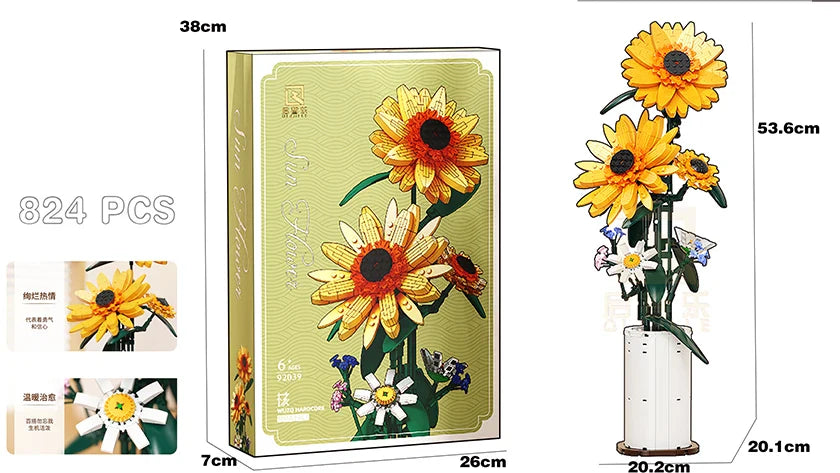 Sunflower Building Blocks Toy Set for Creative Flower Decoration - 50 Pieces