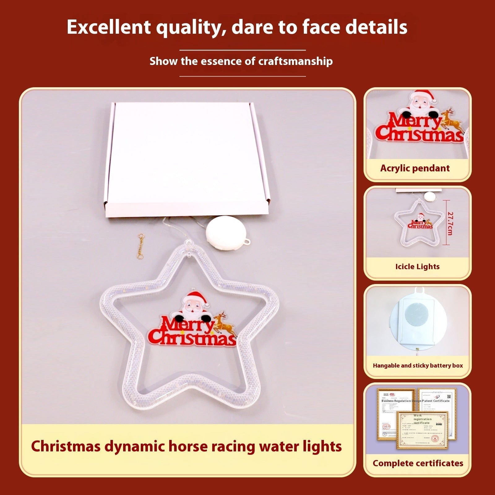 HKM-994963 Elegant LED Christmas Star Pendant Light for Holiday Window and Door Decoration