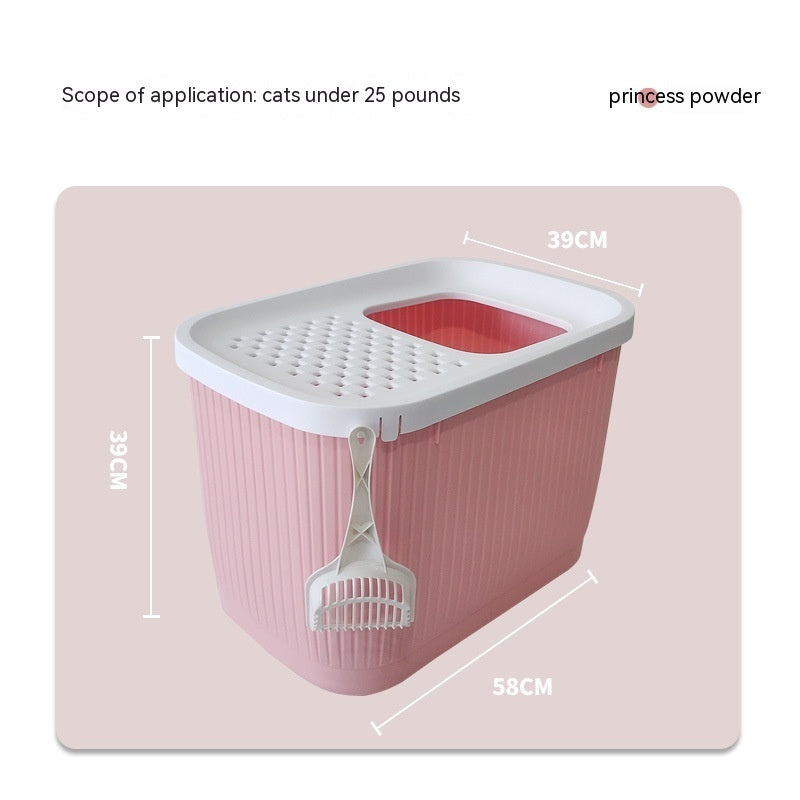 HKM-995027 Oversized Top-Entry Litter Box for Cats - Fully Enclosed, Space-Saving Design in Blue, Gray, Pink