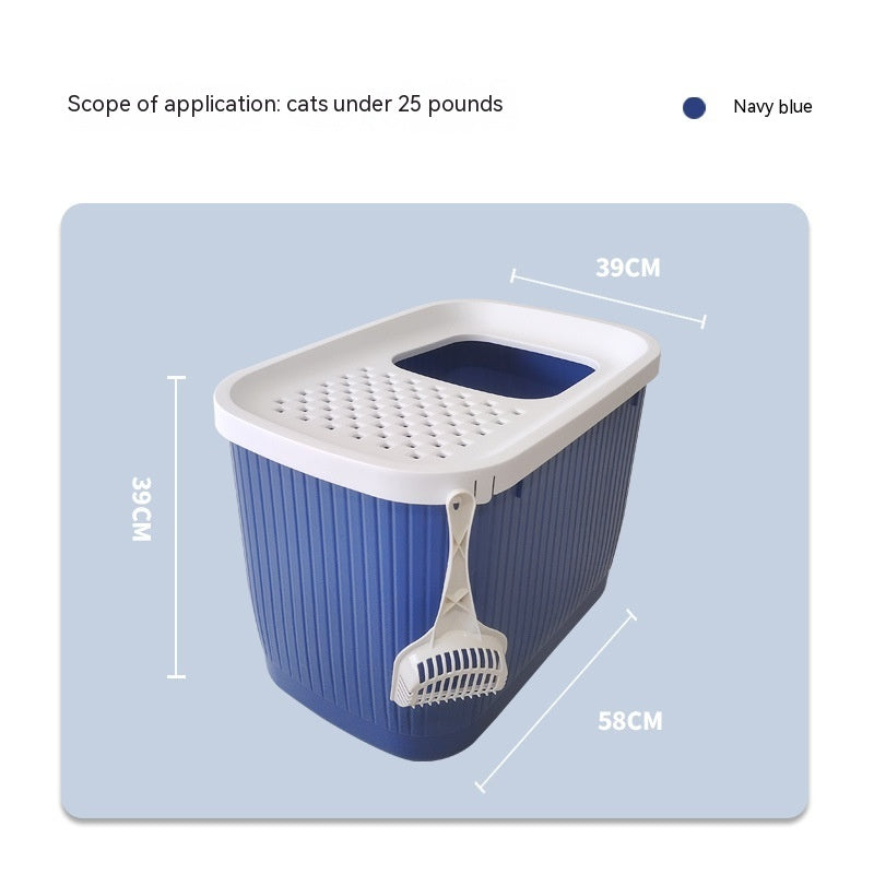 HKM-995027 Oversized Top-Entry Litter Box for Cats - Fully Enclosed, Space-Saving Design in Blue, Gray, Pink