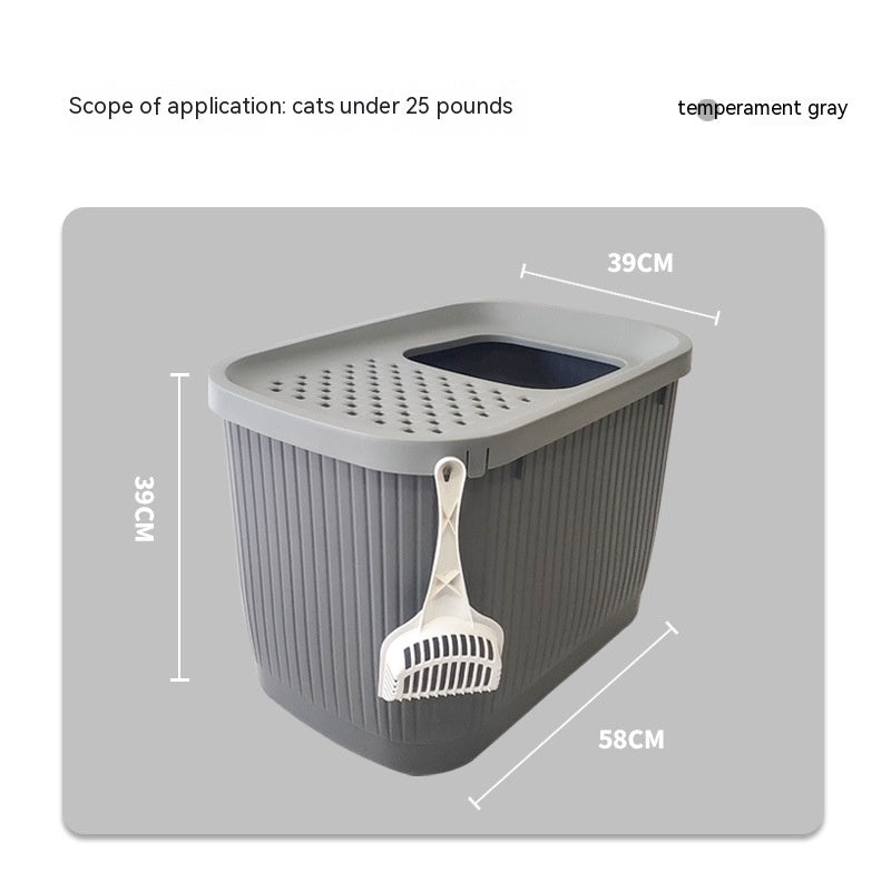 HKM-995027 Oversized Top-Entry Litter Box for Cats - Fully Enclosed, Space-Saving Design in Blue, Gray, Pink
