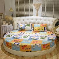HKM-995155 Cotton Round Bed Sheet Set with Pillowcase – Simple Floral Design, 200cm x 200cm