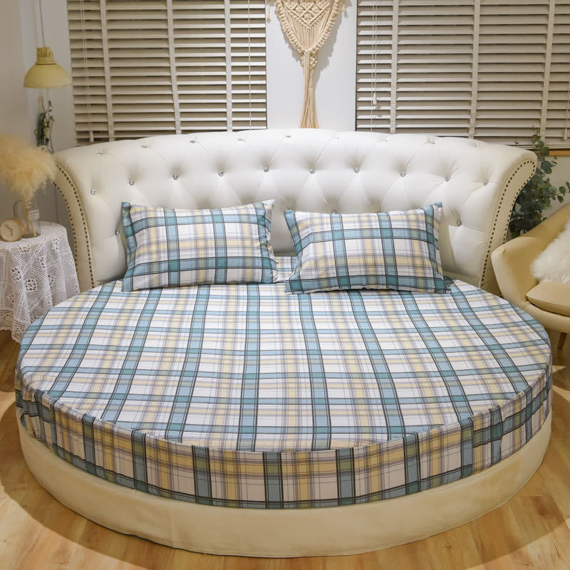 HKM-995155 Cotton Round Bed Sheet Set with Pillowcase – Simple Floral Design, 200cm x 200cm